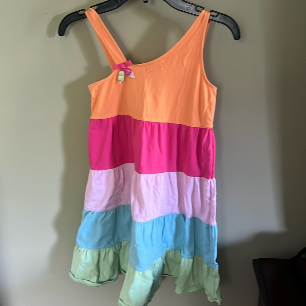 Girl’s Gymboree Cotton Rainbow Striped Sleeveless Dress with Ruffles. Size 6.